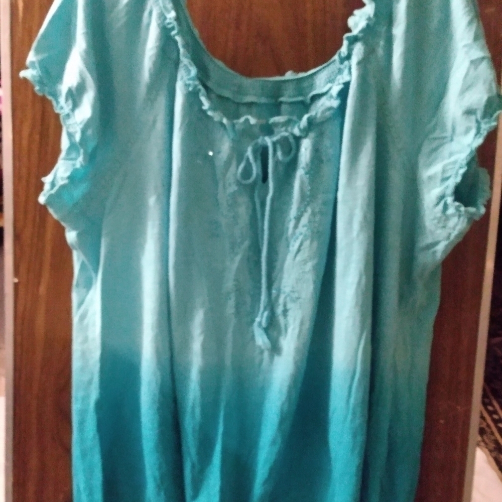 Lane Bryant Cap Sleeve Top, 22/24, Aqua Ombre, 100% cotton, pre-owned